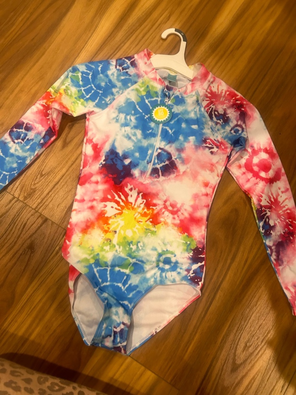 Amazon Kids Tie-Dye Long Sleeve One-Piece Swimsuit - Blue, Pink, Yellow, Green